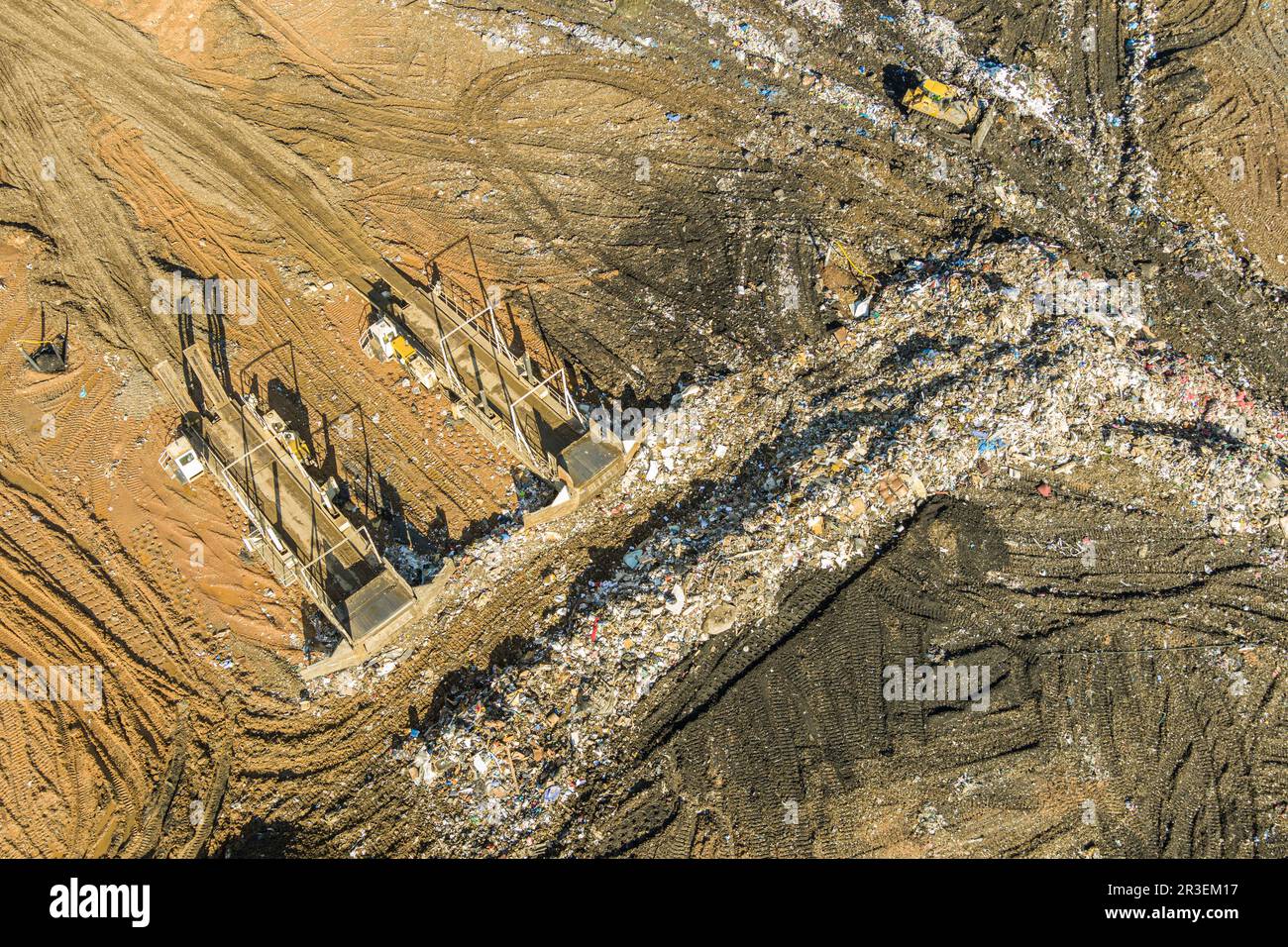 Aerial view of garbage dump landfill municipal waste facility