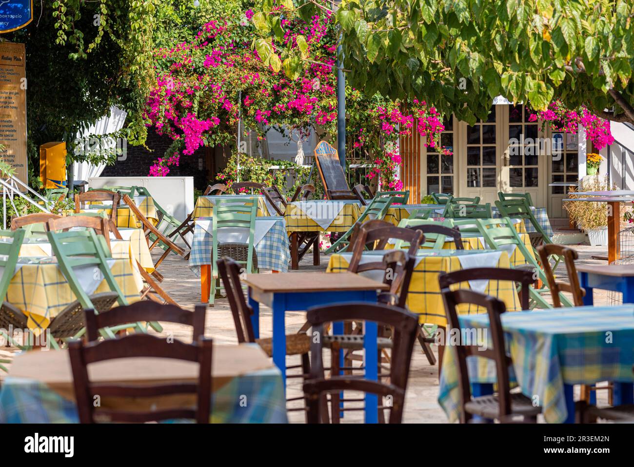 Meeting place Platia, the village square and center in Pitsidia on Crete Stock Photo