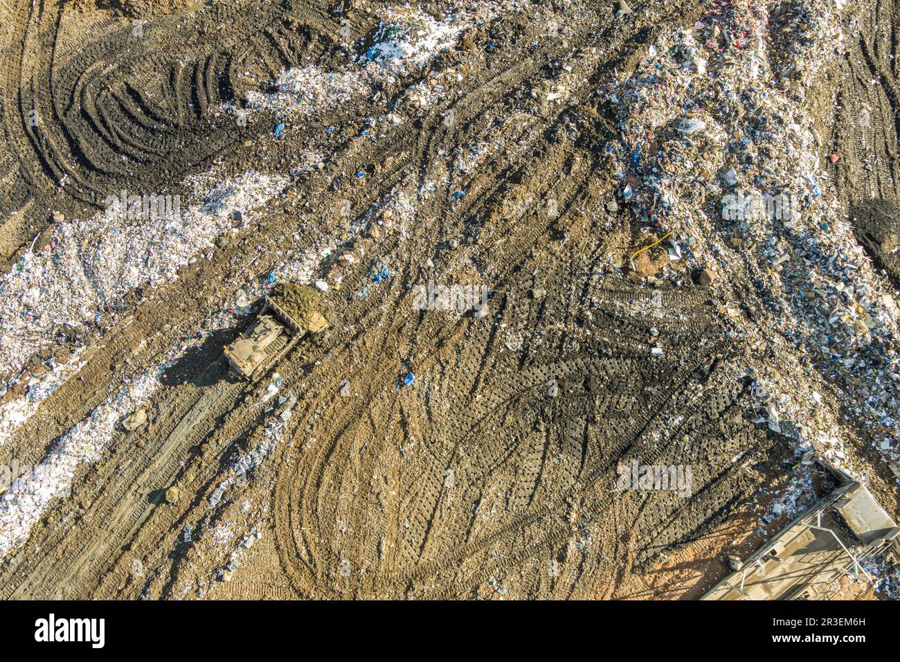 Aerial view of garbage dump landfill municipal waste facility