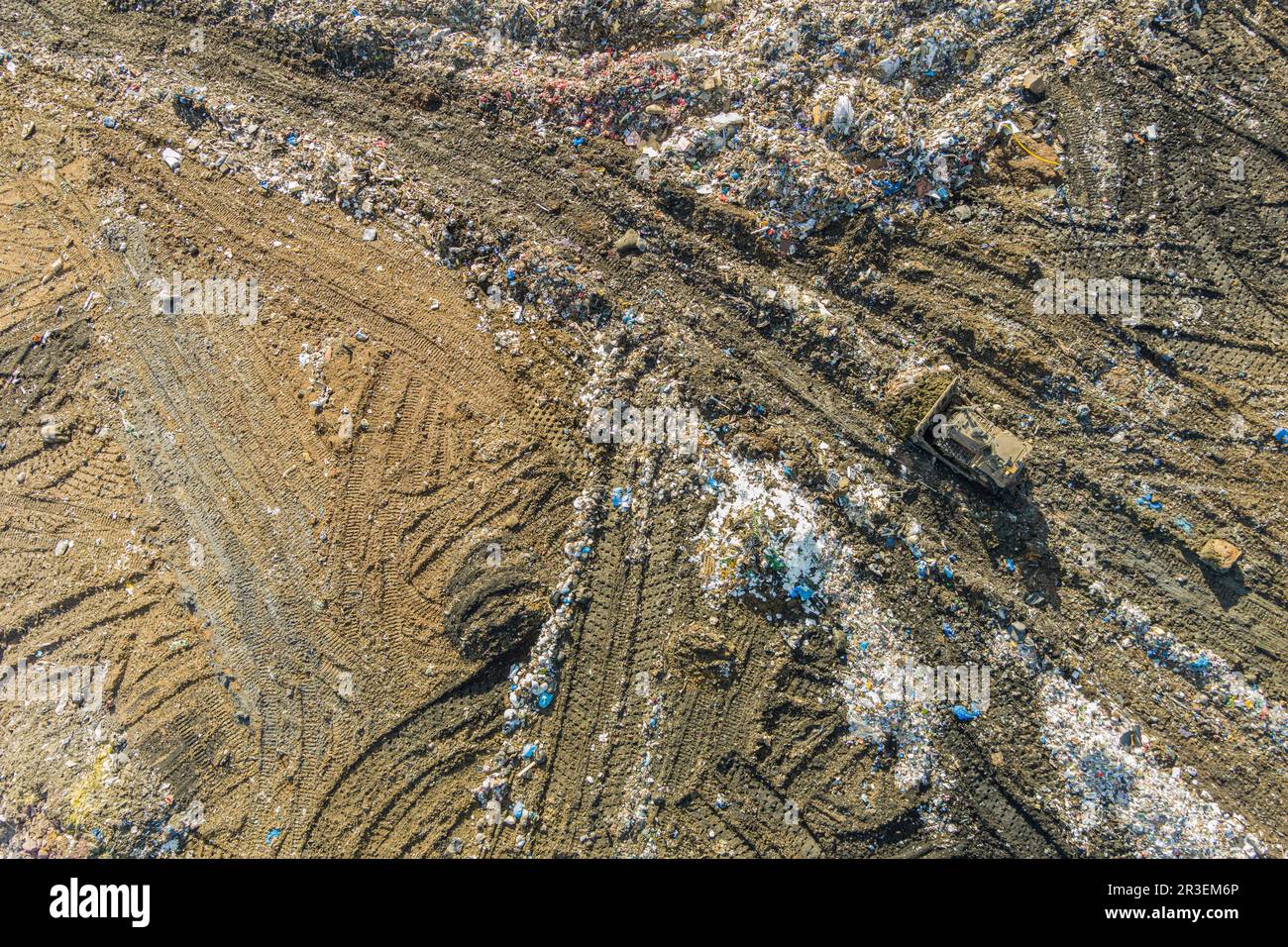 Aerial view of garbage dump landfill municipal waste facility, Pennsylvania, USA Stock Photo