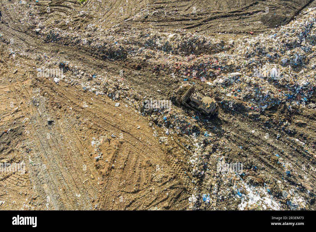 Aerial view of garbage dump landfill municipal waste facility