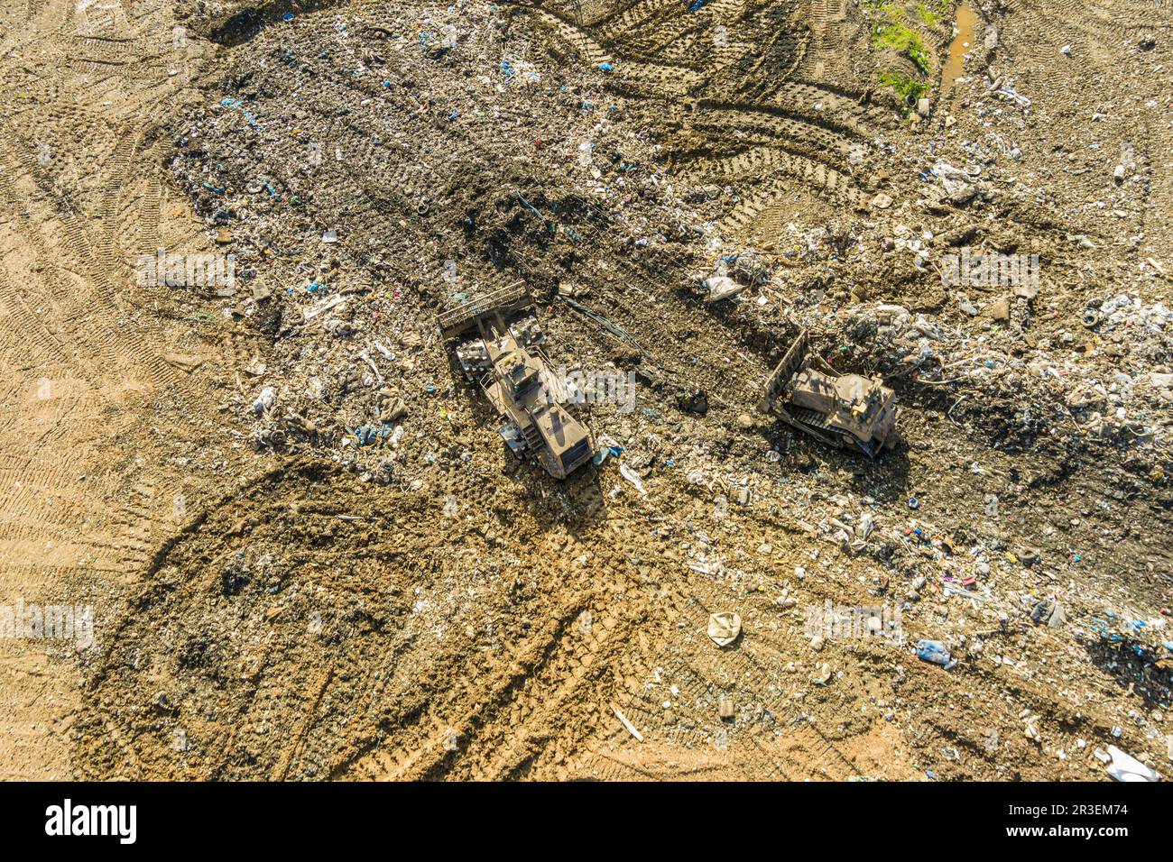 Aerial view of garbage dump landfill municipal waste facility