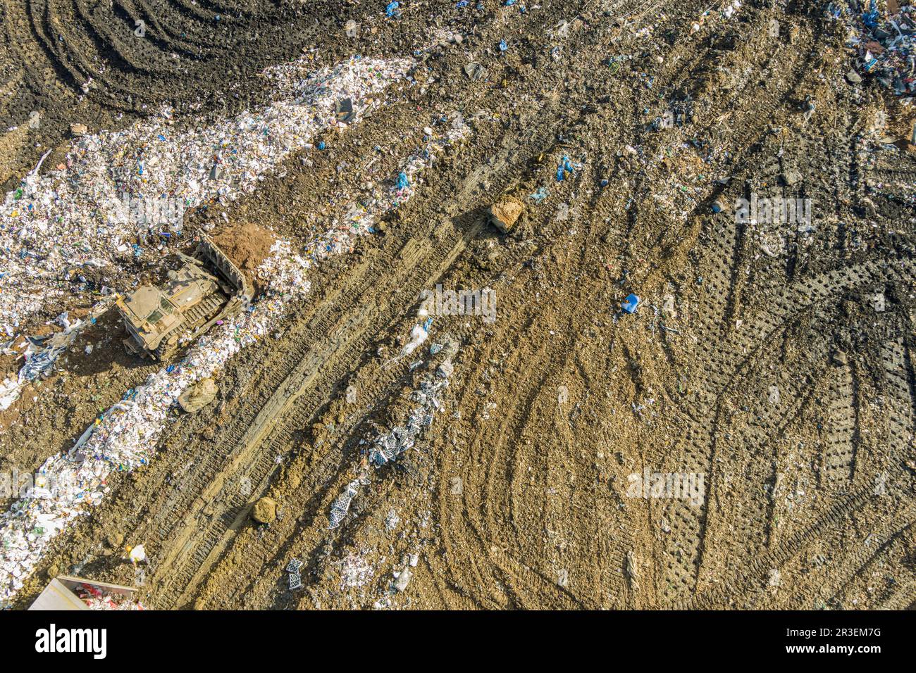 Aerial view of garbage dump landfill municipal waste facility