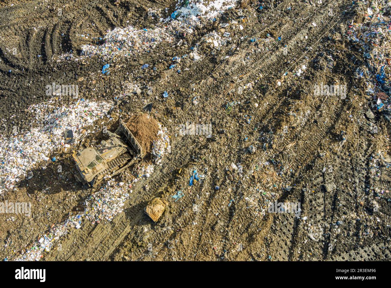 Aerial view of garbage dump landfill municipal waste facility