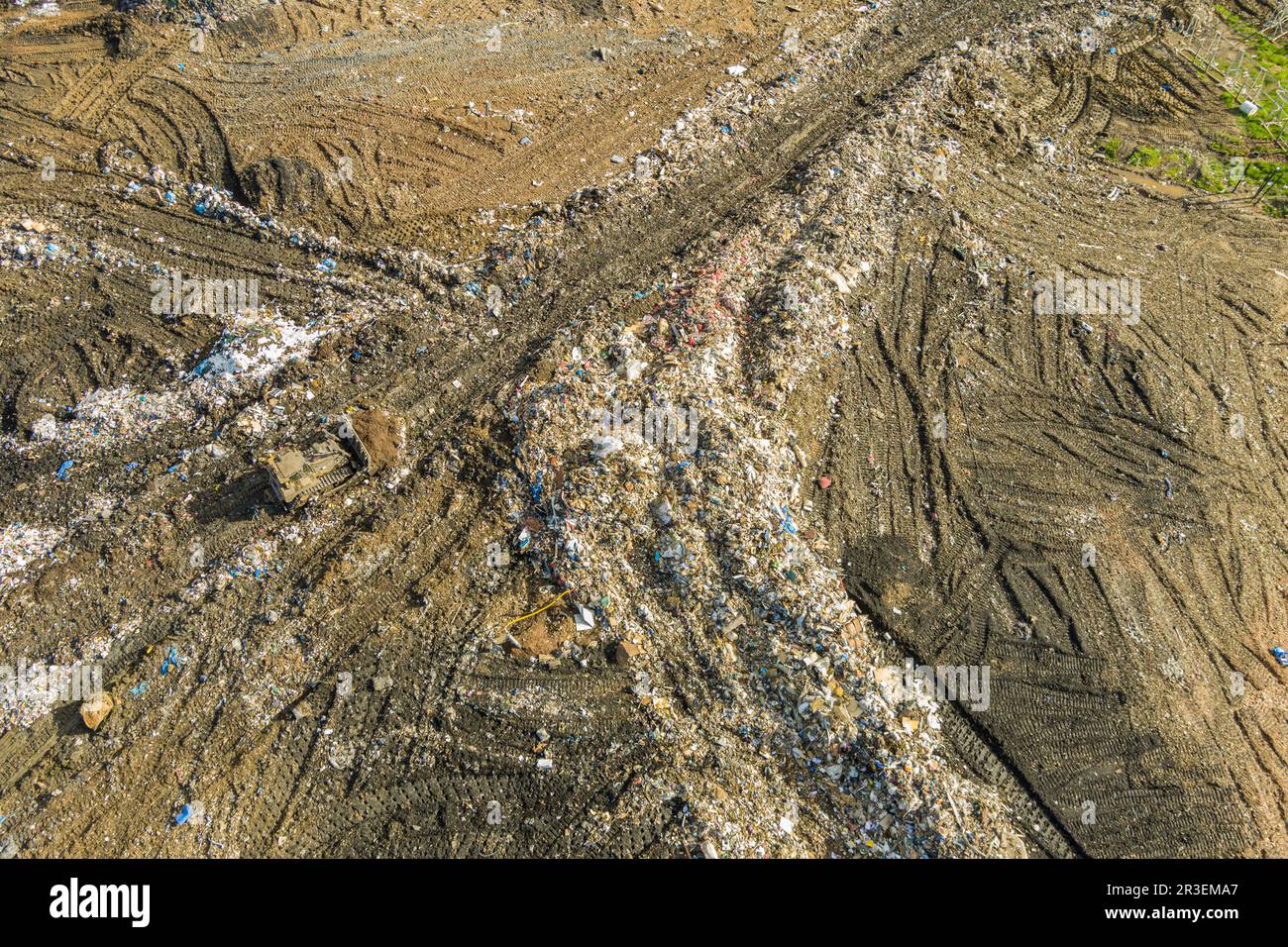 Aerial view of garbage dump landfill municipal waste facility