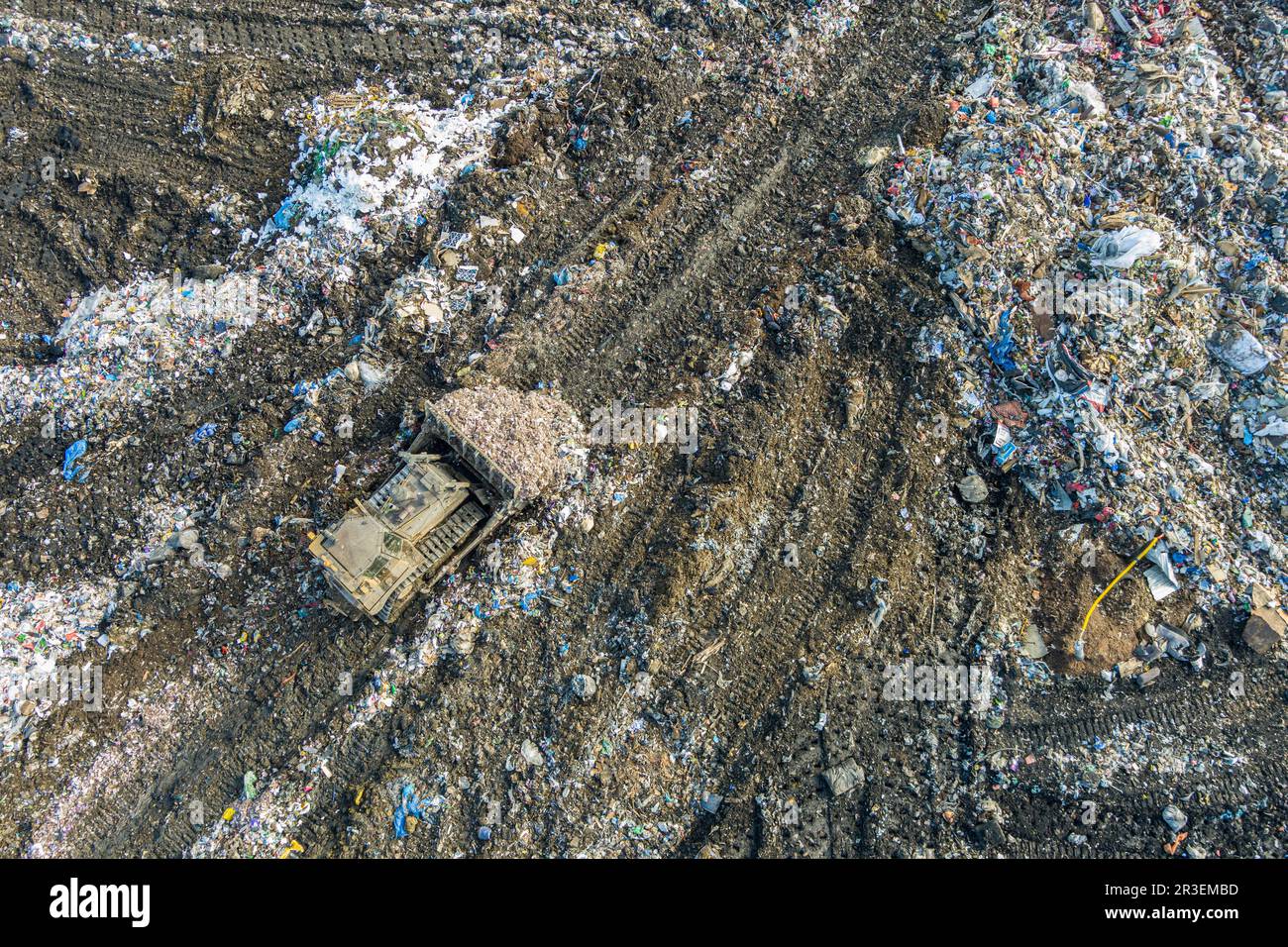 Aerial view of garbage dump landfill municipal waste facility