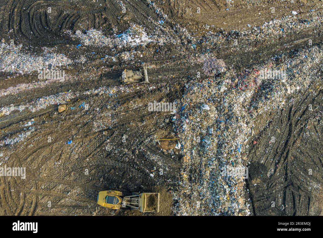 Aerial view of garbage dump landfill municipal waste facility