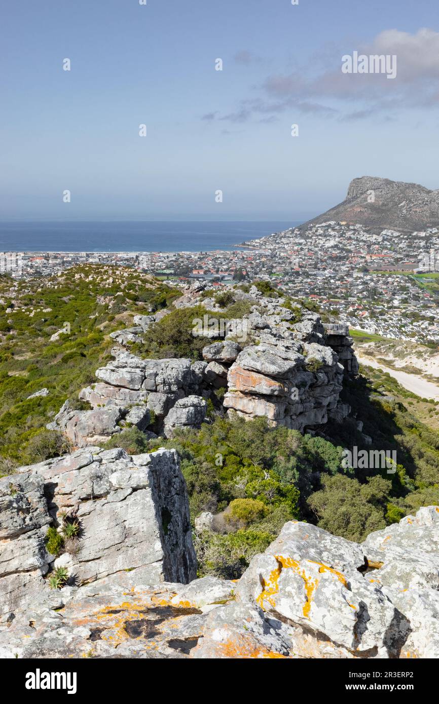 Fish Hoek residential neighborhood viewed from the top of Peer’s Cave