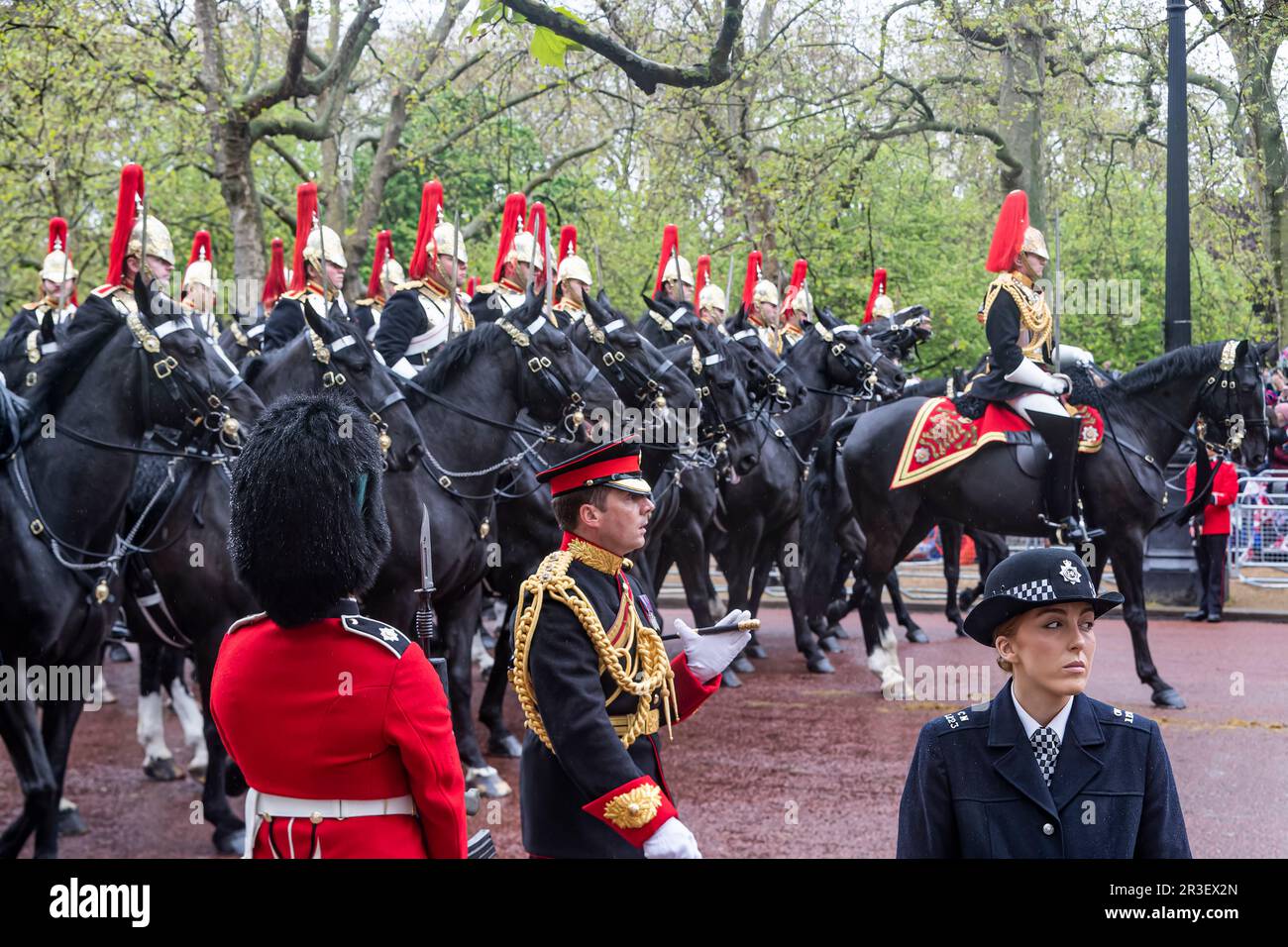 Household Cavalry in The Mall for the coronation of King Charles III Stock Photo