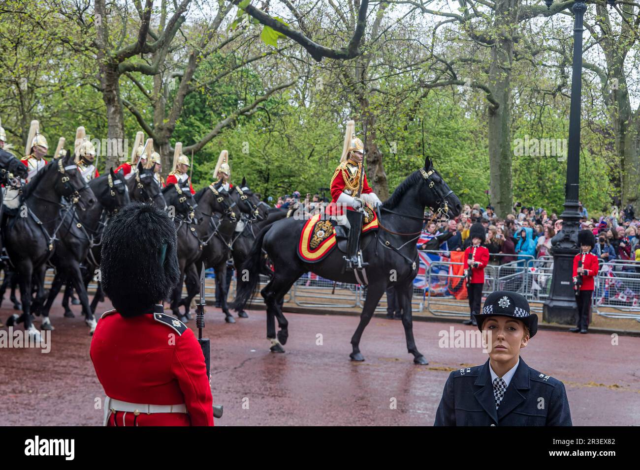 Household Cavalry in The Mall for the Coronation of King Charles III Stock Photo