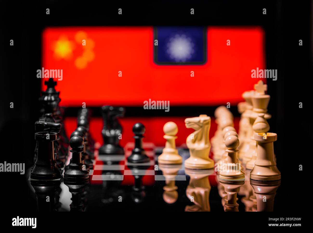 Conceptual Image Of War Between China And Taiwan Using Chess Pieces And