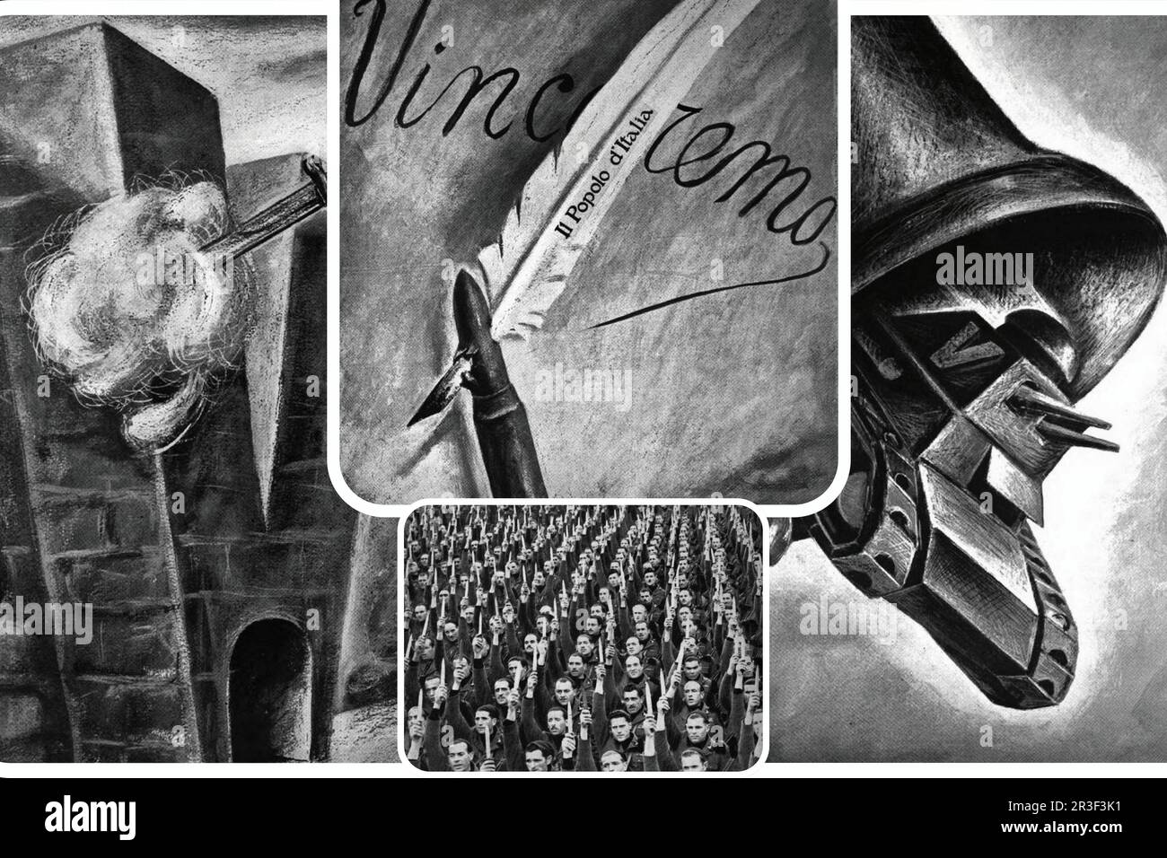 Propaganda of the Italian Fascist Regime of the dictator Mussolini, during the Second World War Stock Photo