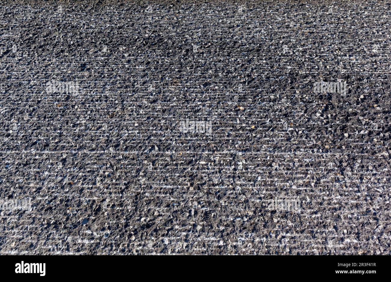 Milled road surface renewal bituminous surface Stock Photo