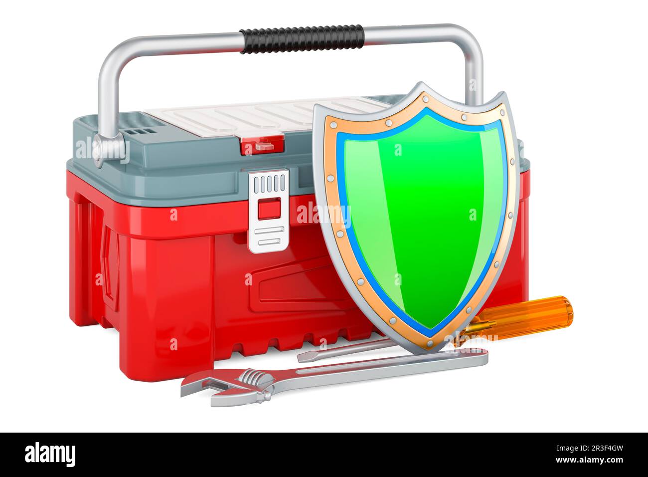 Toolbox with shield, 3D rendering isolated on white background Stock ...