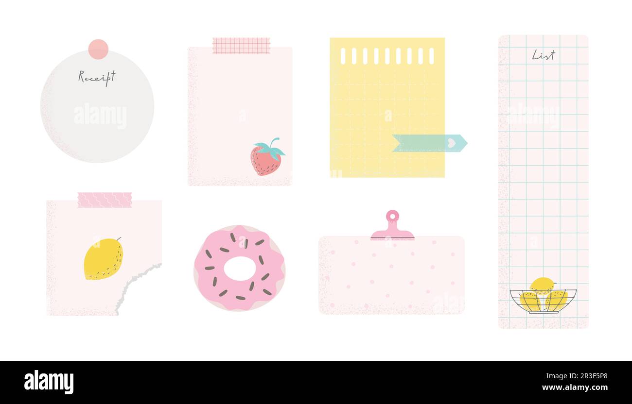 Set of paper sticky notes, schedule, todo list, planner, memories