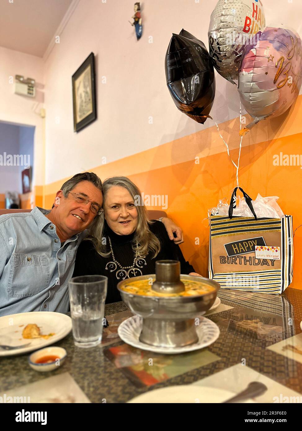 Birthday celebration at a restaurant Stock Photo