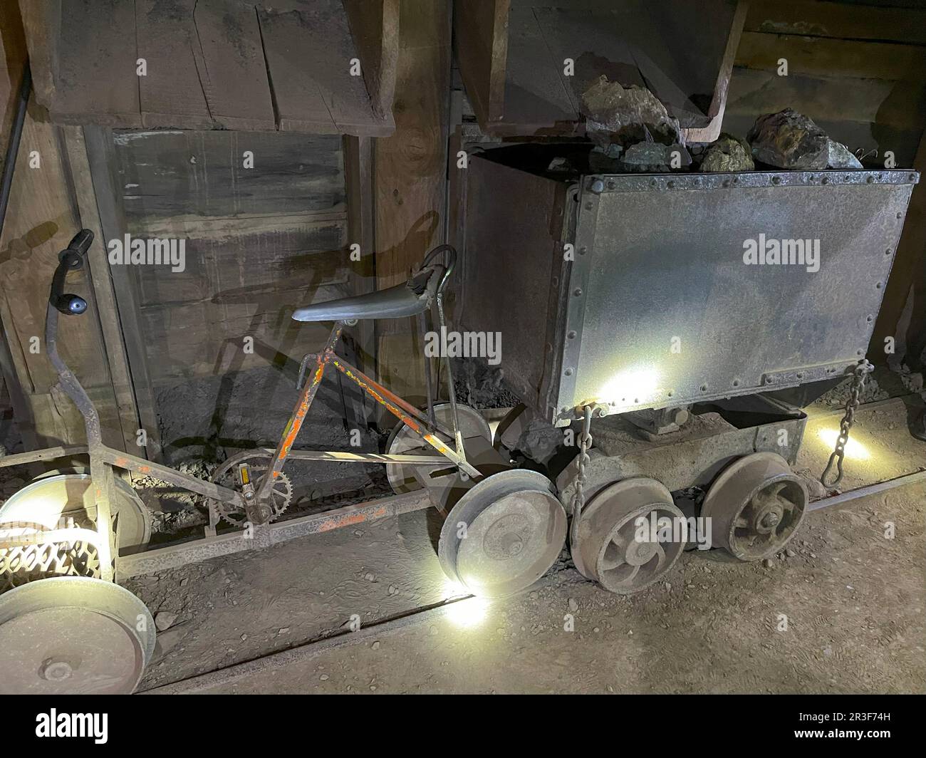 Mining truck that carries the ore to the surface at the Copper Queen Mine in Bisbee, Arizona Stock Photo