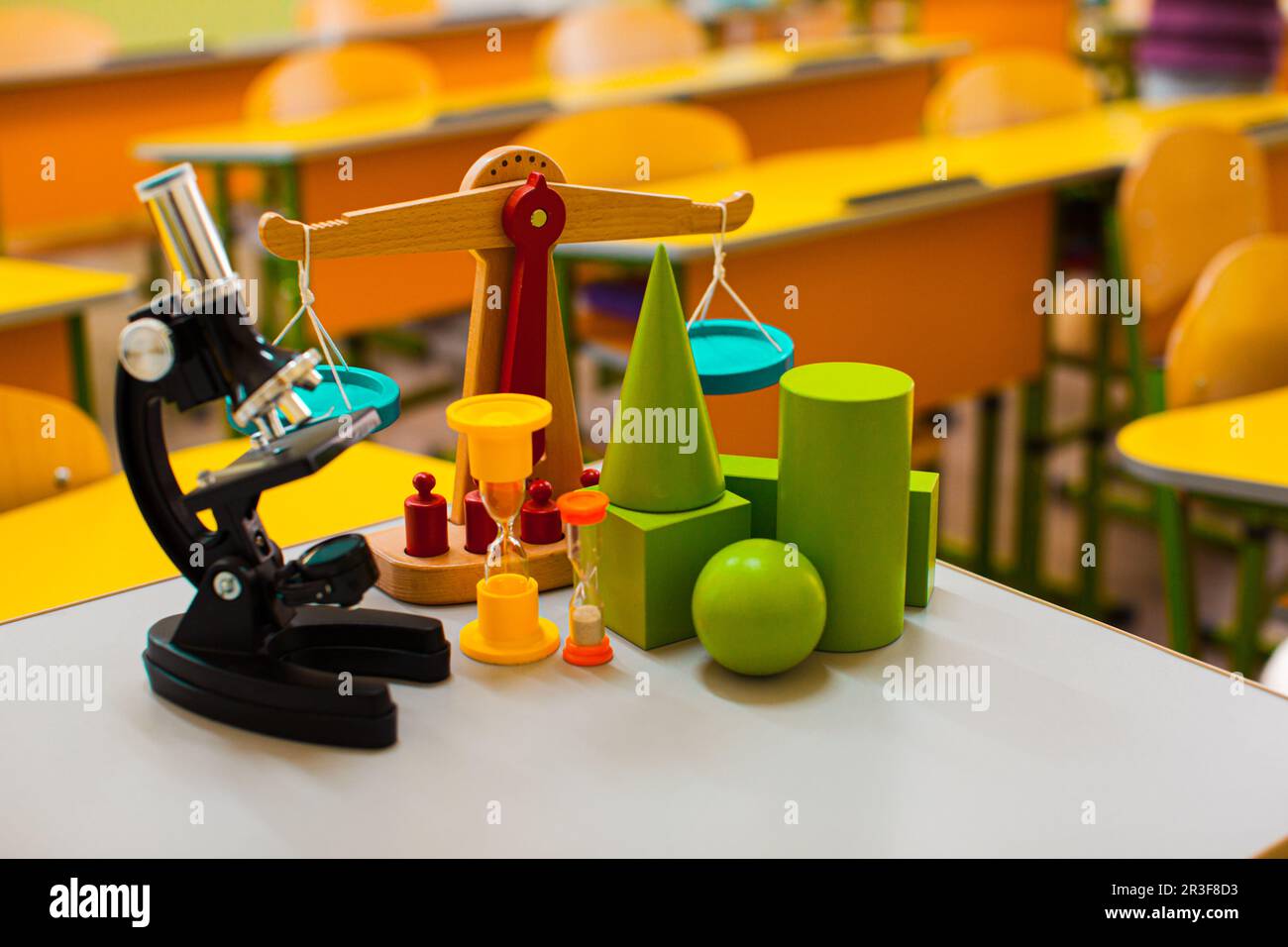 School classroom and equipment of elementary school on the table Stock