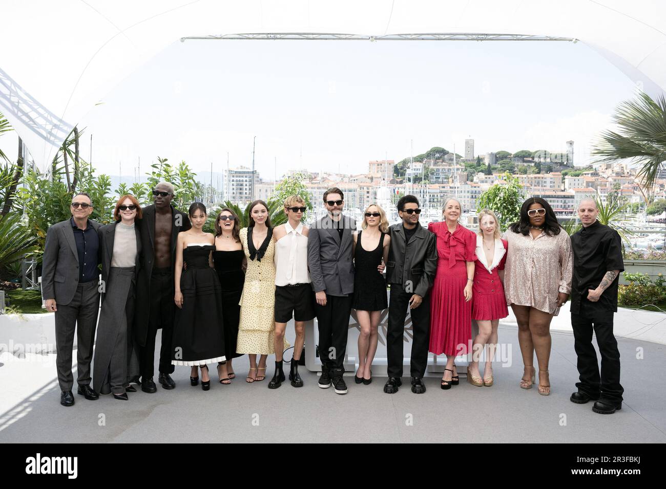 Cannes, France. 23rd May, 2023. Hank Azaria, Hari Nef, Moses Sumney, Jennie Kim, Rachel Sennott, Sophie Mudd, Troye Sivan, Director Sam Levinson, Lily-Rose Depp, Abel Makkonen Tesfaye aka The Weeknd, Jane Adams, Suzanna Son, Reza Fahim, Ashley Levinson, Da'vine Joy Randolph and Mitch Modes attend The Idol photocall at the 76th annual Cannes film festival at Palais des Festivals on May 23, 2023 in Cannes, France. Photo by David Niviere/ABACAPRESS.COM Credit: Abaca Press/Alamy Live News Stock Photo