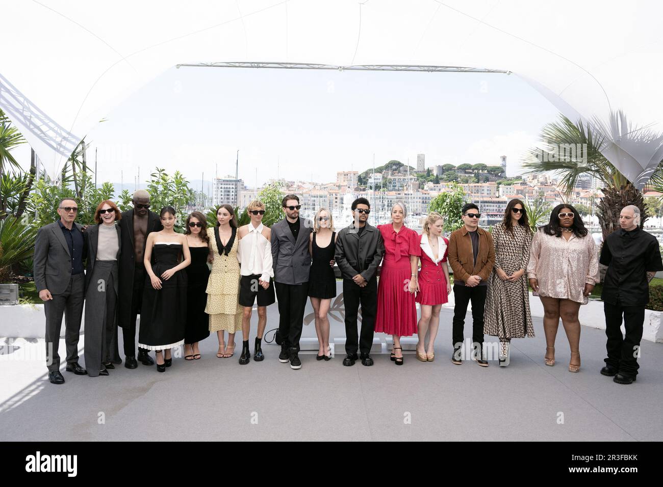 Cannes, France. 23rd May, 2023. Hank Azaria, Hari Nef, Moses Sumney, Jennie Kim, Rachel Sennott, Sophie Mudd, Troye Sivan, Director Sam Levinson, Lily-Rose Depp, Abel Makkonen Tesfaye aka The Weeknd, Jane Adams, Suzanna Son, Reza Fahim, Ashley Levinson, Da'vine Joy Randolph and Mitch Modes attend The Idol photocall at the 76th annual Cannes film festival at Palais des Festivals on May 23, 2023 in Cannes, France. Photo by David Niviere/ABACAPRESS.COM Credit: Abaca Press/Alamy Live News Stock Photo