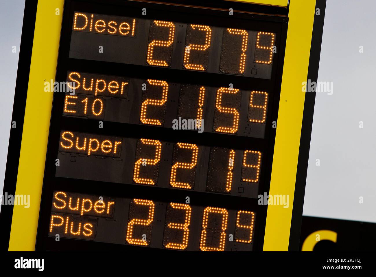 Gas station display, prices over two euros, diesel price the most