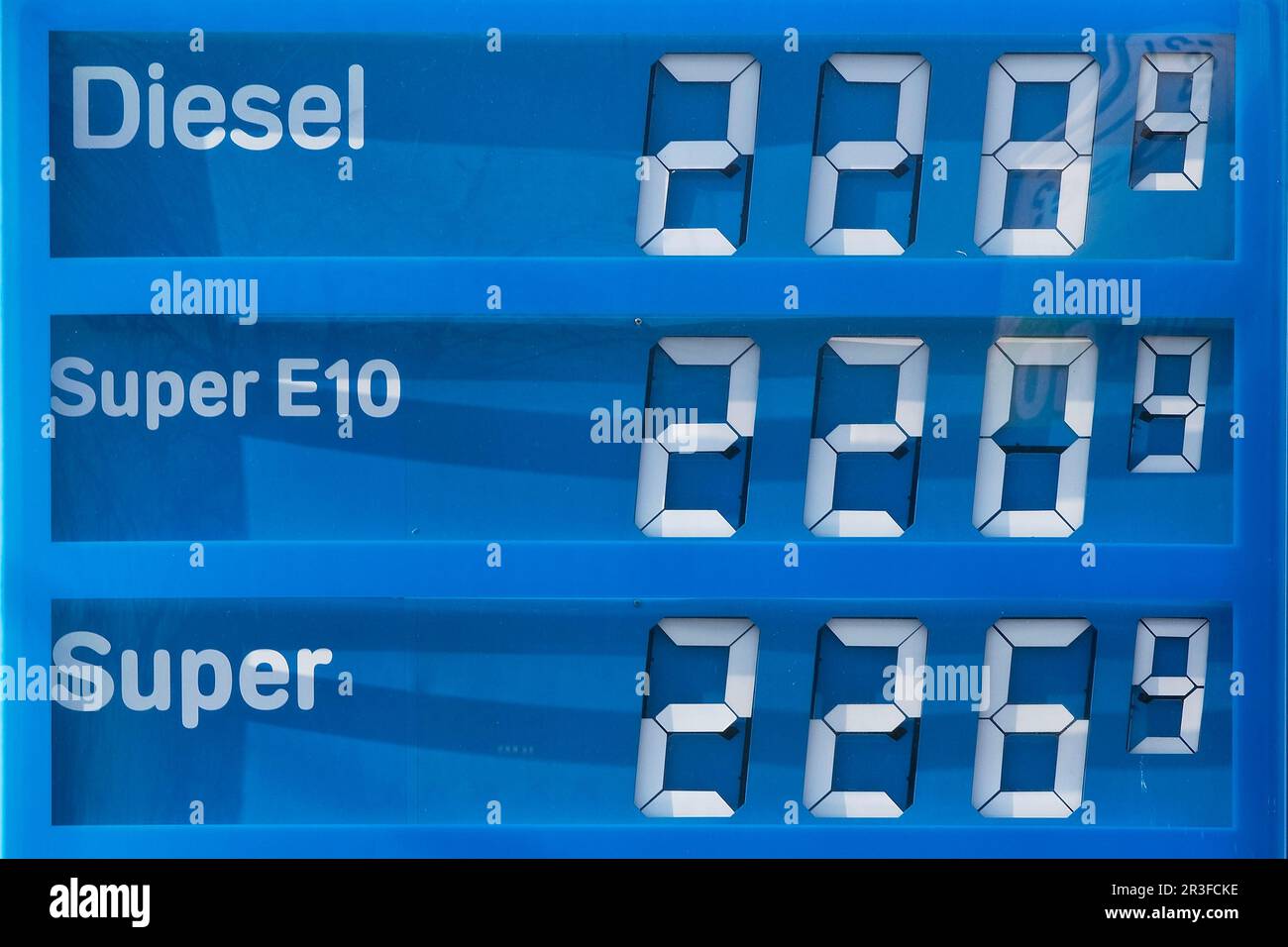 Gas station display, prices over two euros, diesel price the most