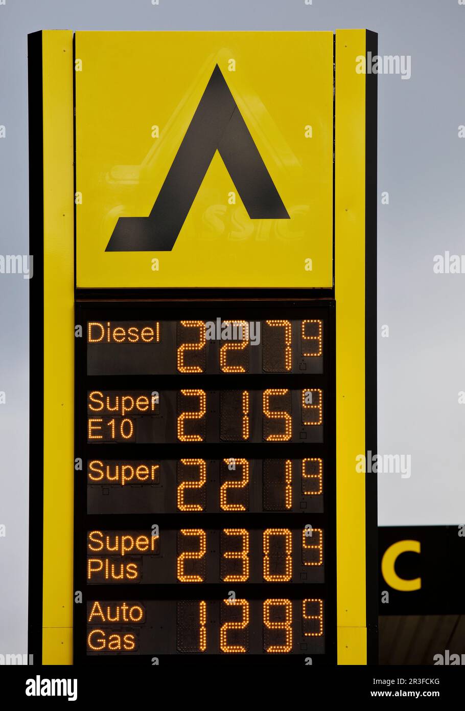 Gas station display, prices over two euros, diesel price the most