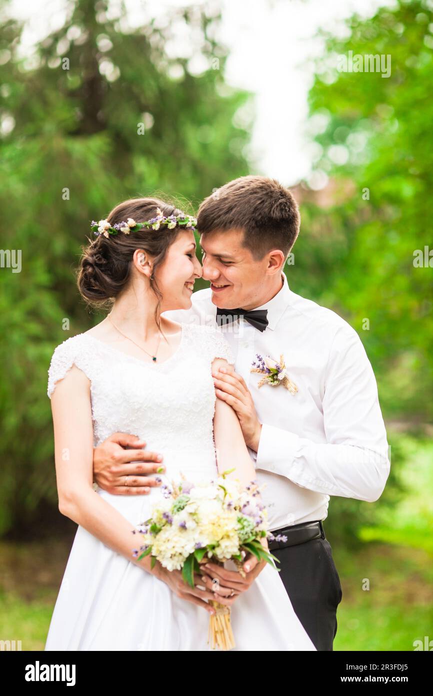 Happy bride and groom after wedding ceremony Stock Photo Alamy