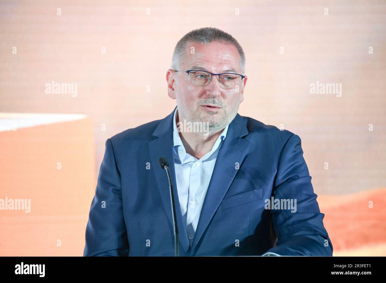 London, UK. 23rd May, 2023. Winner Georgi Gospodinov is a Bulgarian writer and translator Angela Rodel of the International Booker Prize 2023 at the Sky Garden, London, UK. Credit: See Li/Picture Capital/Alamy Live News Stock Photo