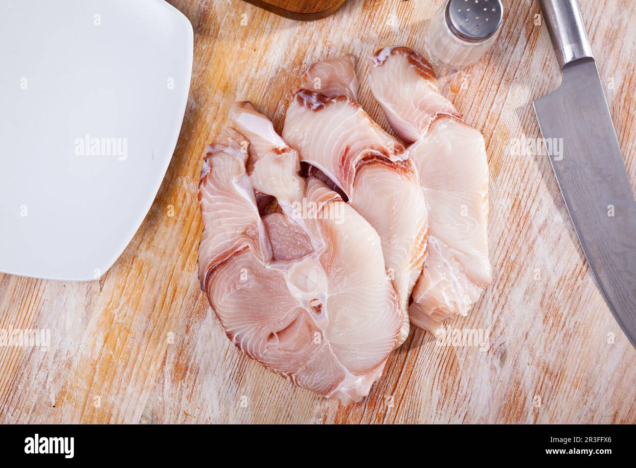 Raw blue shark fish steaks, seafood ingredients Stock Photo Alamy