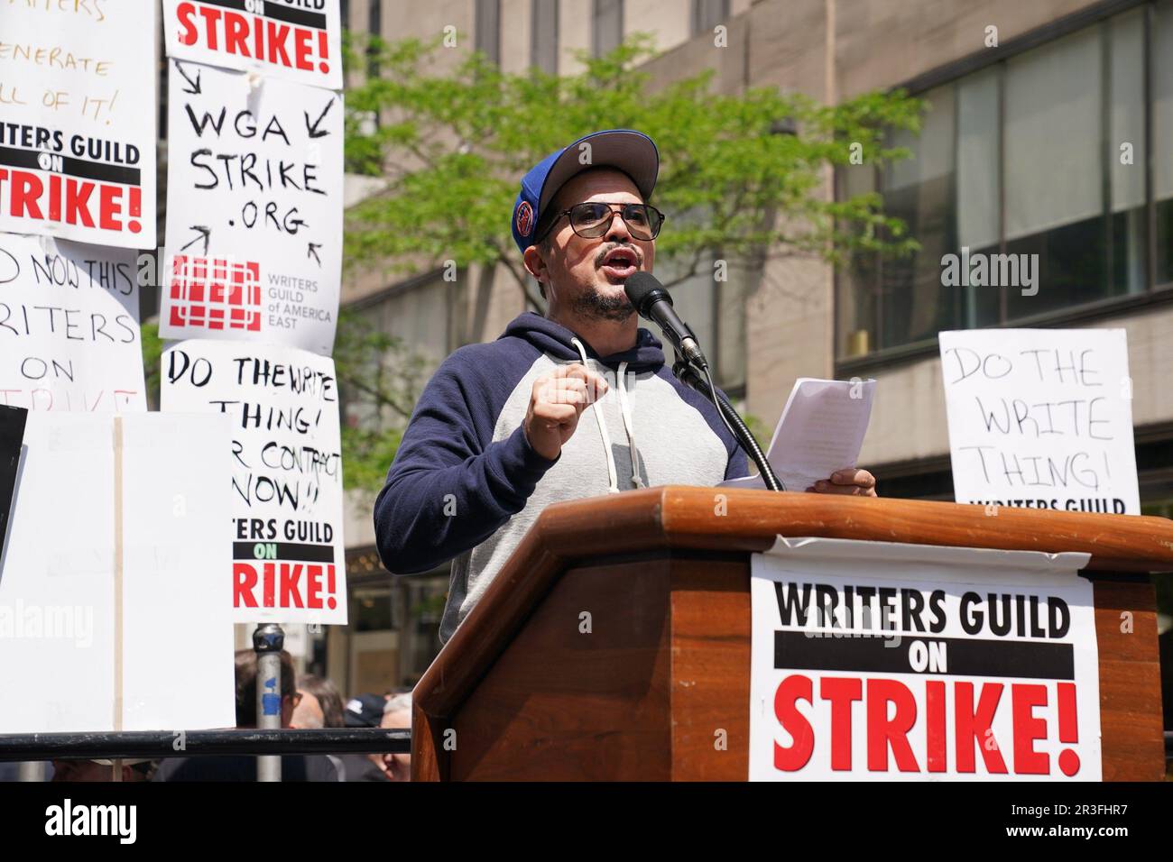 New York, NY, USA. 23rd May, 2023. John Leguizamo in attendance for The Writers Guild of America WGA Rally at the Rock, NBCUniversal offices at 30 Rock, New York, NY May 23, 2023. Credit: Kristin Callahan/Everett Collection/Alamy Live News Stock Photo
