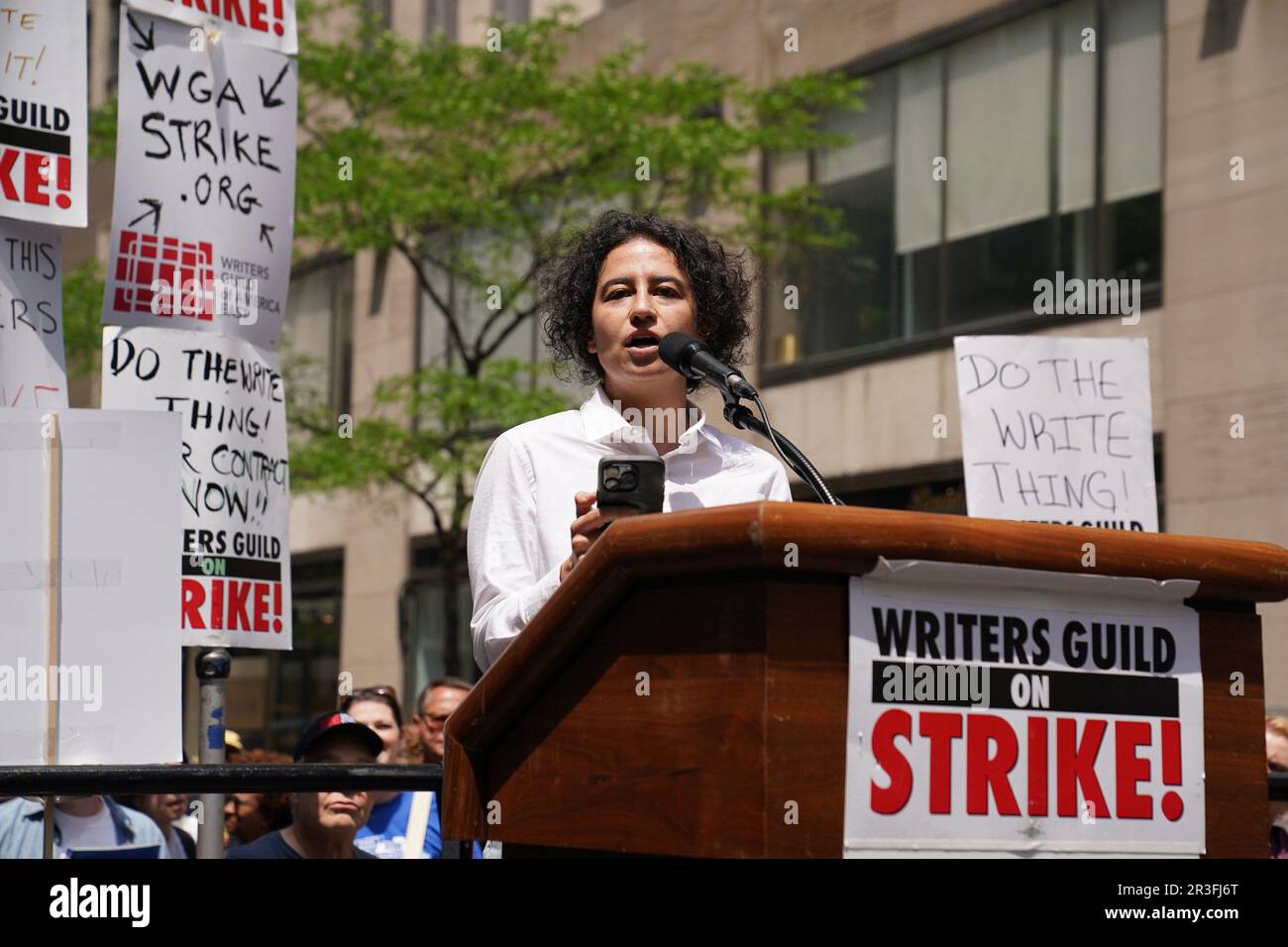New York, NY, USA. 23rd May, 2023. Ilana Glazer in attendance for The Writers Guild of America WGA Rally at the Rock, NBCUniversal offices at 30 Rock, New York, NY May 23, 2023. Credit: Kristin Callahan/Everett Collection/Alamy Live News Stock Photo