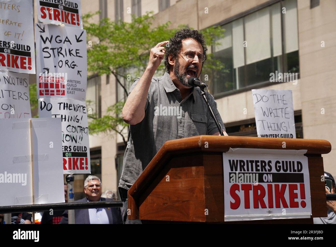 New York, NY, USA. 23rd May, 2023. Tony Kushner in attendance for The Writers Guild of America WGA Rally at the Rock, NBCUniversal offices at 30 Rock, New York, NY May 23, 2023. Credit: Kristin Callahan/Everett Collection/Alamy Live News Stock Photo