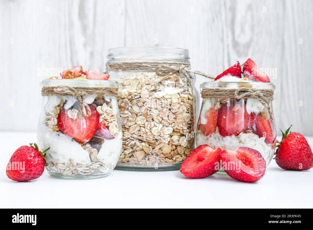 Healthy breakfast. Oatmeal Granola with greek yogurt and nuts