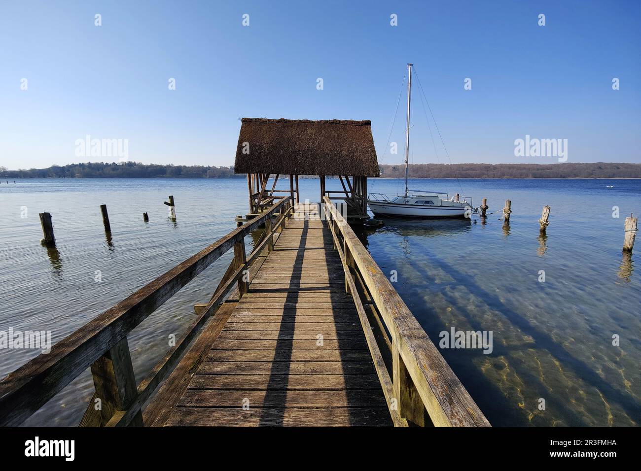 Jetty Roemnitzer mill, Roemnitz, Ratzeburger See, Lauenburg Lakes Nature Park, Germany, Europe Stock Photo