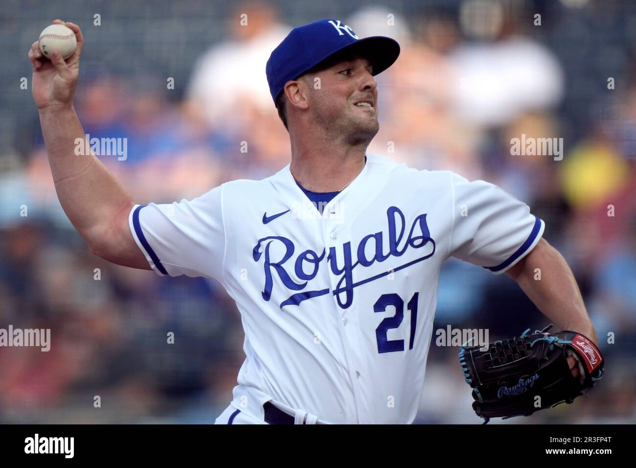 Kansas City Royals relief pitcher Mike Mayers throws during the first