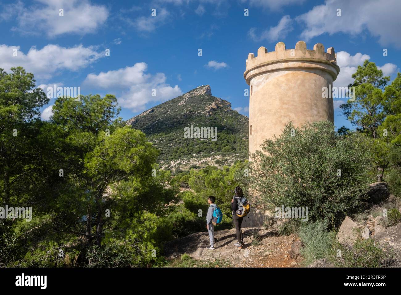 tower-shaped dovecote, Na Miranda, Sa Dragonera natural park, Mallorca, Balearic Islands, Spain. Stock Photo