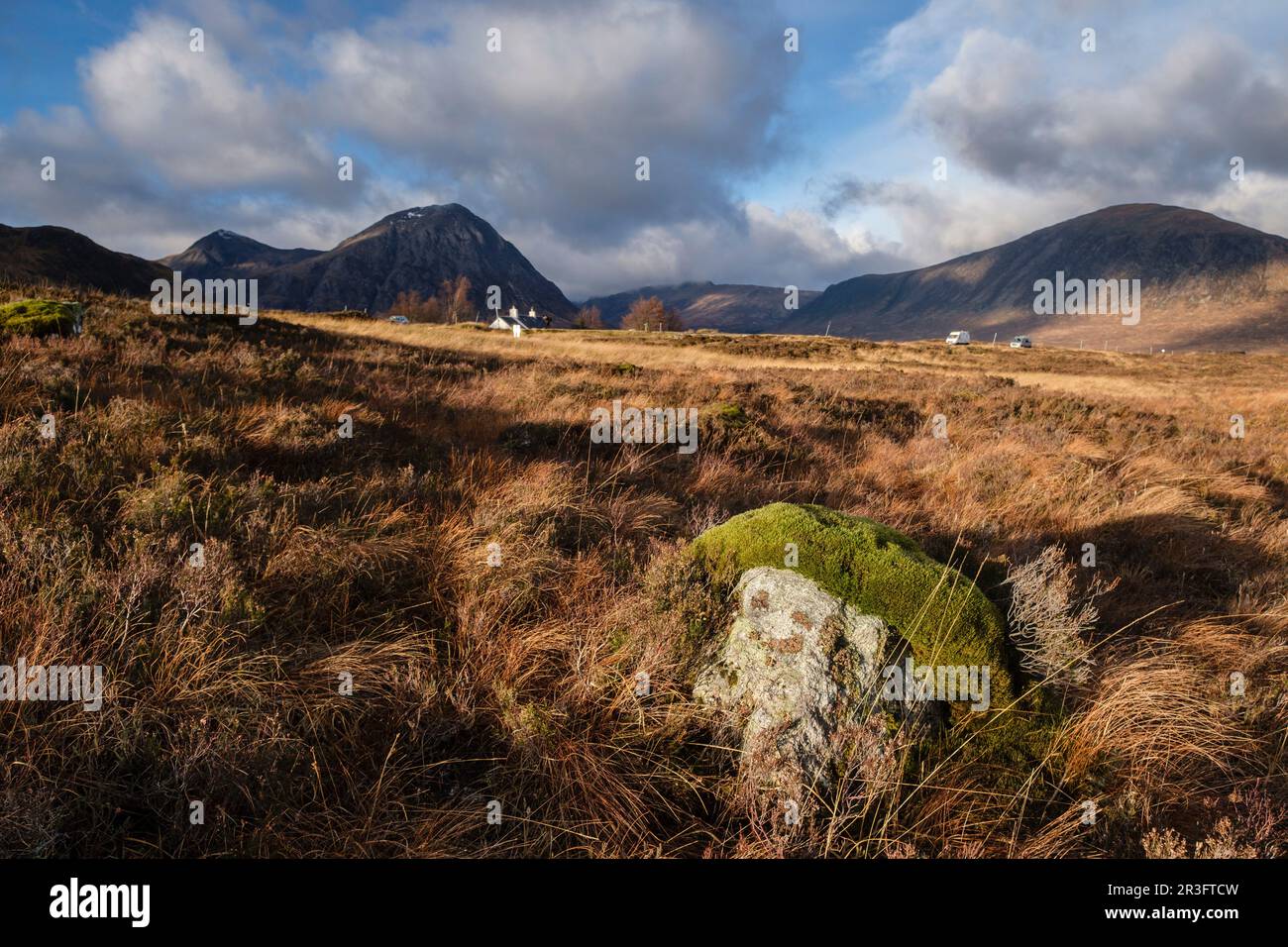 valle de Glen Coe ,Geoparque Lochaber, Highlands, Escocia, Reino Unido. Stock Photo