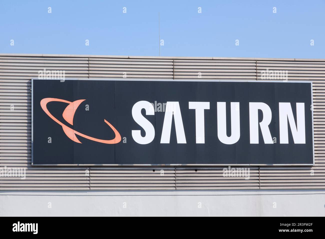 Sign and Logo of Saturn, Electronic market Stock Photo