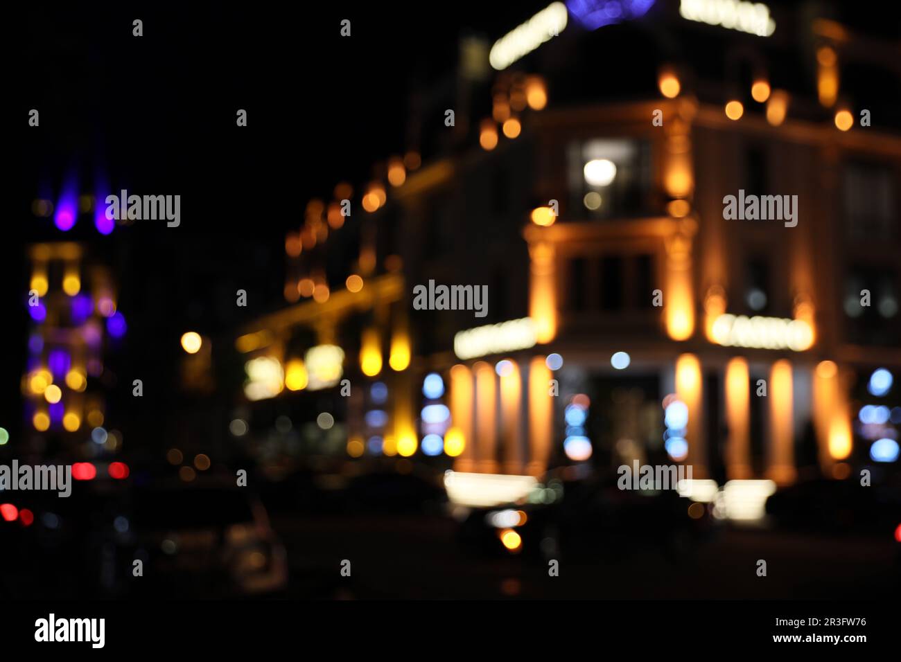 Blurred view of city street with lights at night. Bokeh effect Stock ...