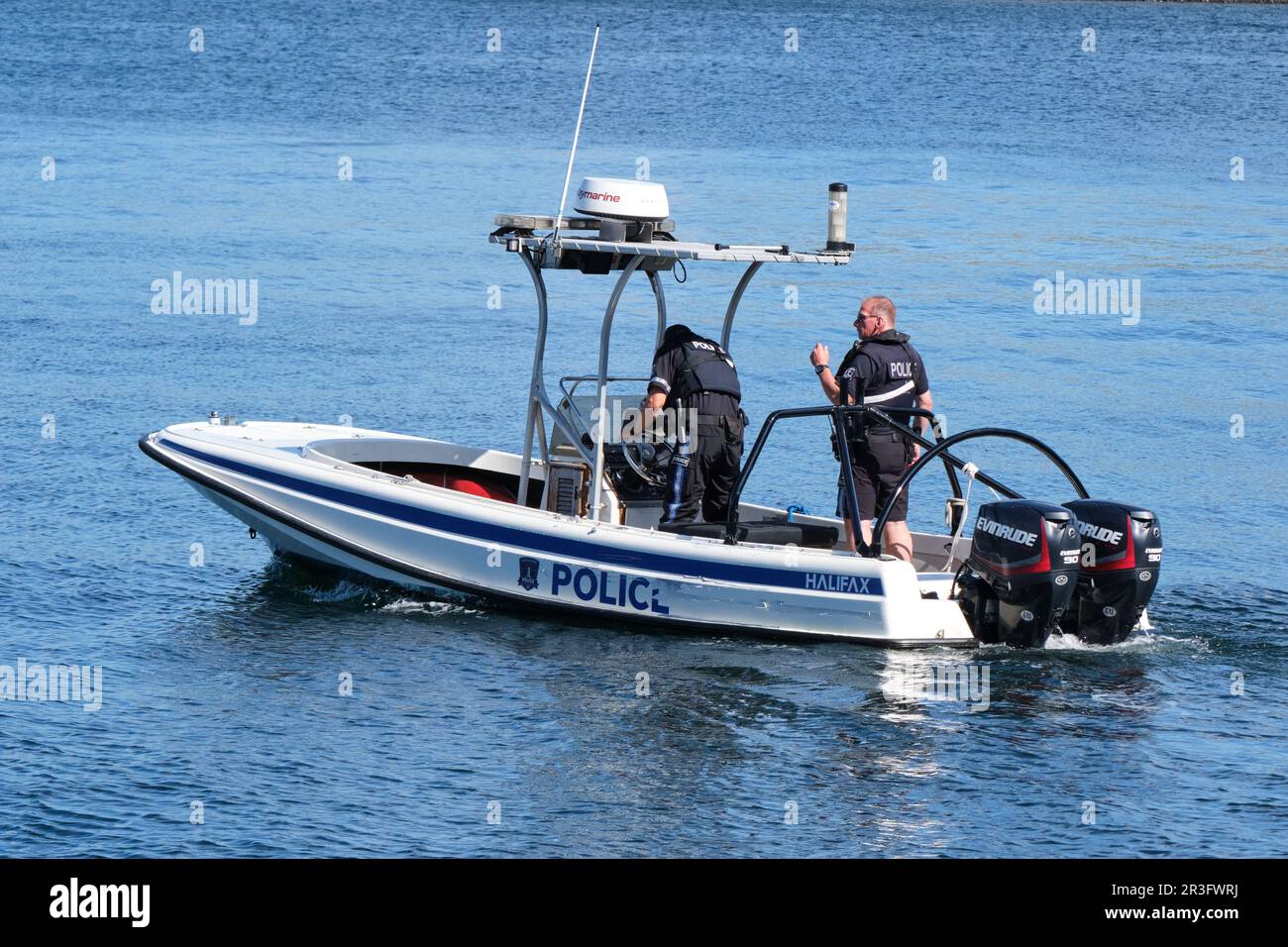 Halifax Police officers on the city Police boat in the harbour Stock Photo
