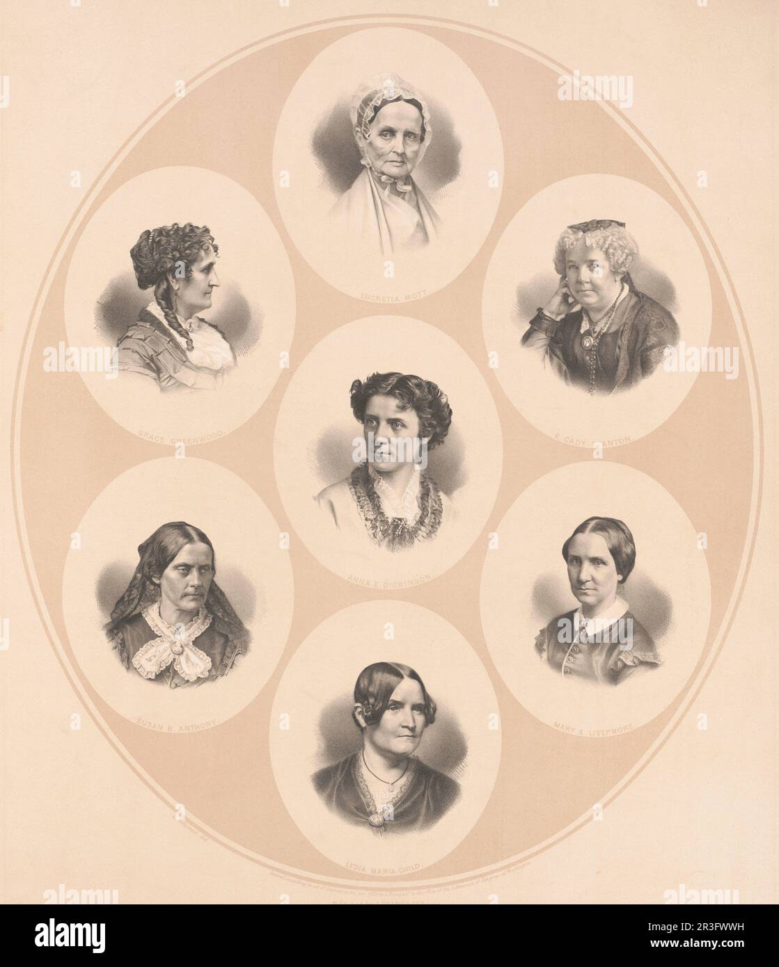 Head-and-shoulders portraits of prominent figures of the suffrage and women's rights movement. Stock Photo