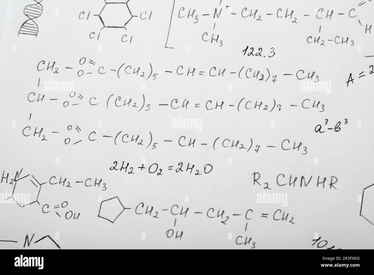 Sheet of paper with many different chemical formulas Stock Photo Alamy