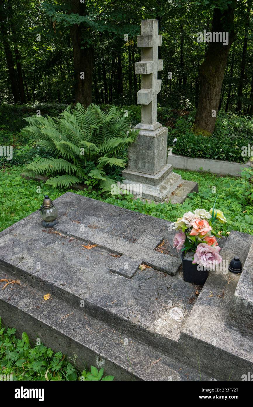 tumba en el cementerio de Ulucz, valle del rio San, voivodato de la Pequeña Polonia, Cárpatos, Polonia, europe. Stock Photo