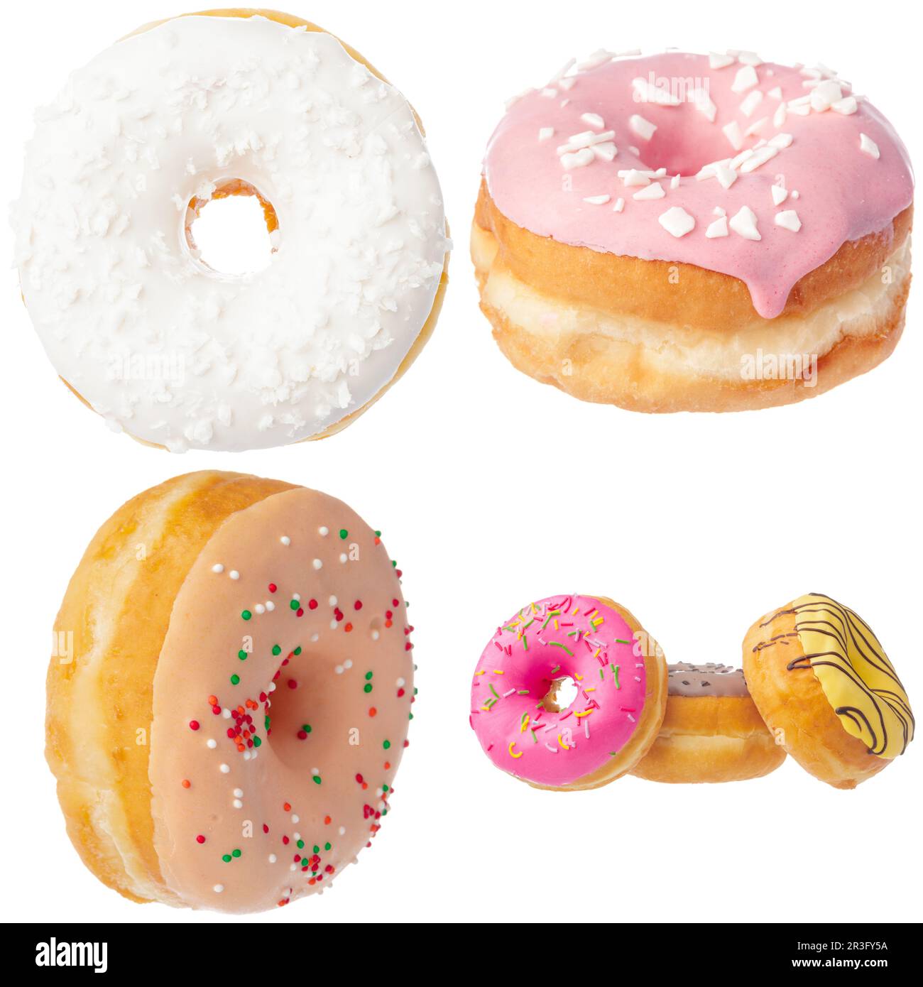 Set of various colorful donuts isolated on white background Stock Photo ...