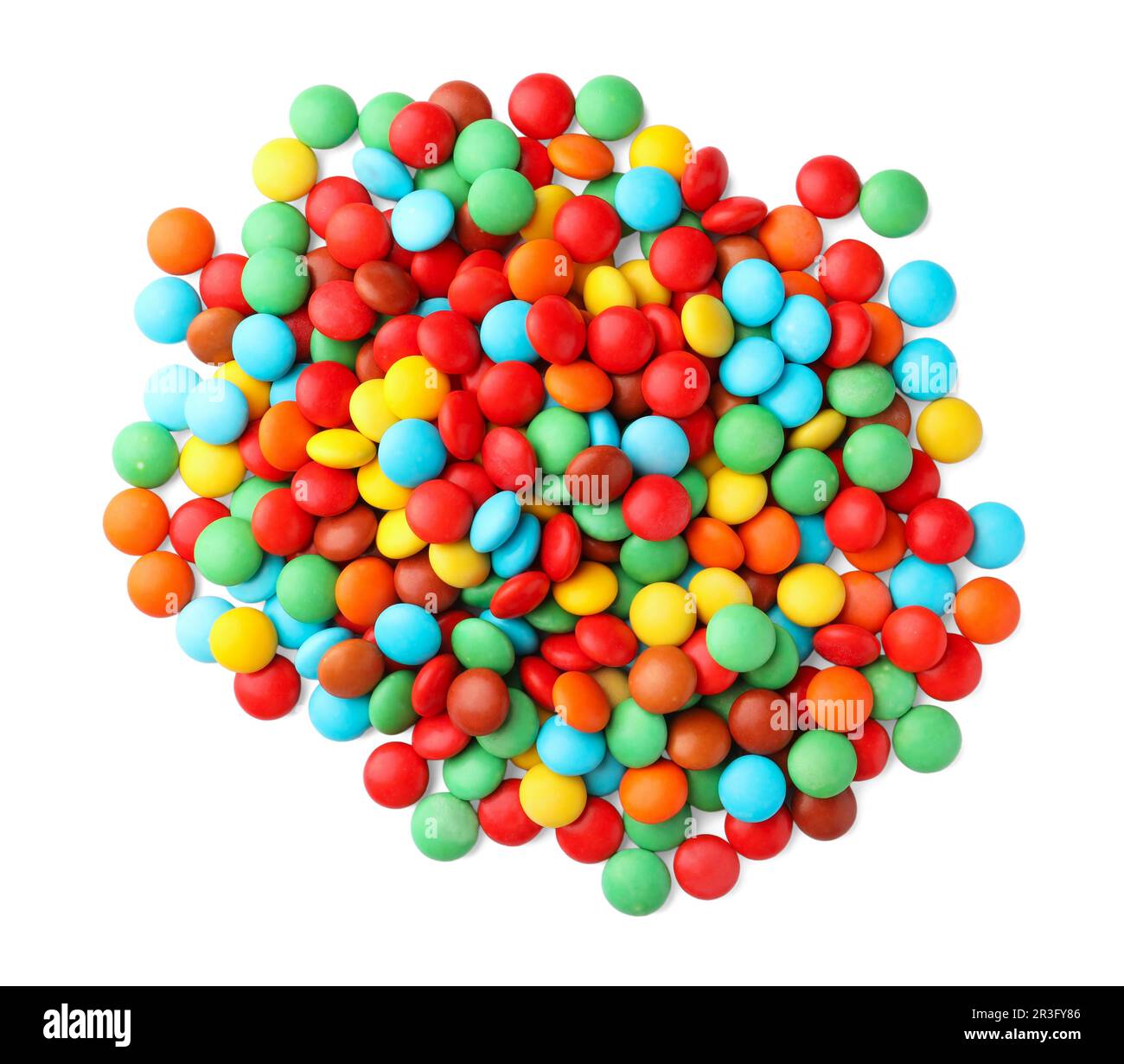 Many small colorful candies on white background, top view Stock Photo ...