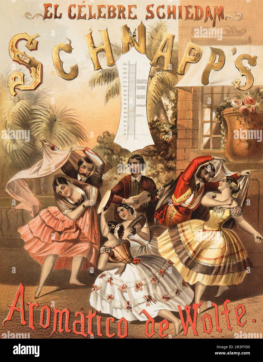 Vintage print advertising Udolpho Wolfe's Aromatic Schiedam Schnapps liquor. Stock Photo