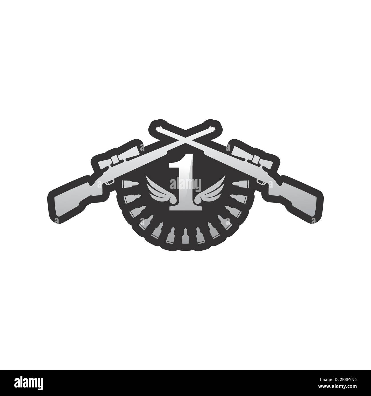 Gun logo and Army soldier sniper shot vector Design Illustration