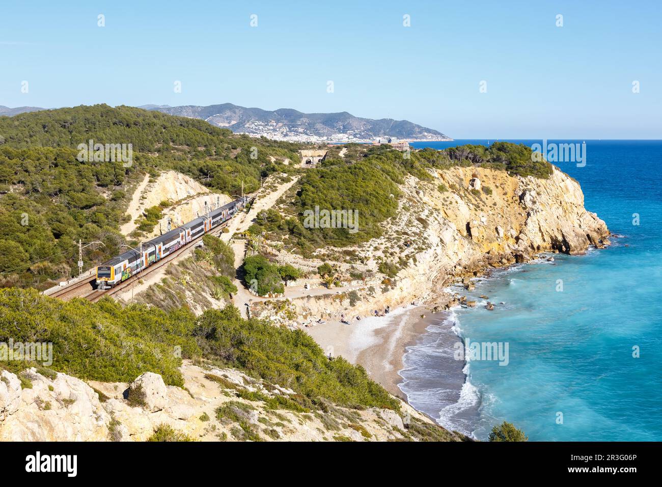 Rodalies de Catalunya commuter train of RENFE near Sitges in Spain