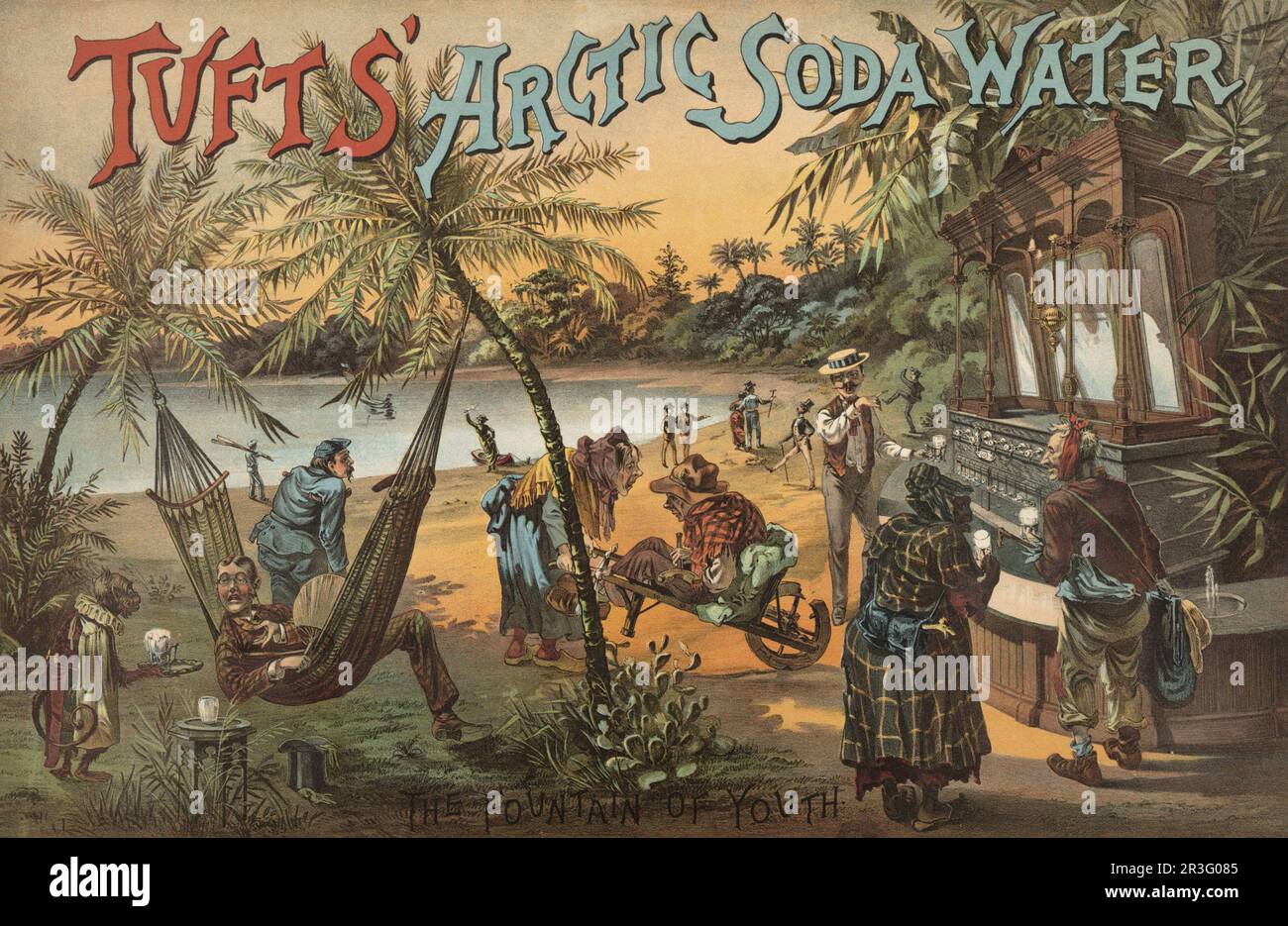 Vintage advertisement for Tuft's Arctic Soda Water, the Fountain of Youth. Stock Photo